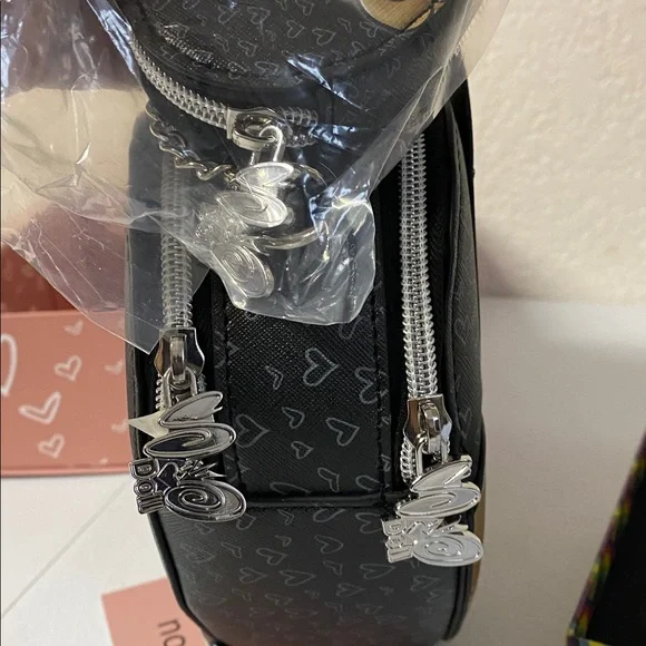Black/Gray Sand Doll Heart Backpack with key and coins chain  display picture 2